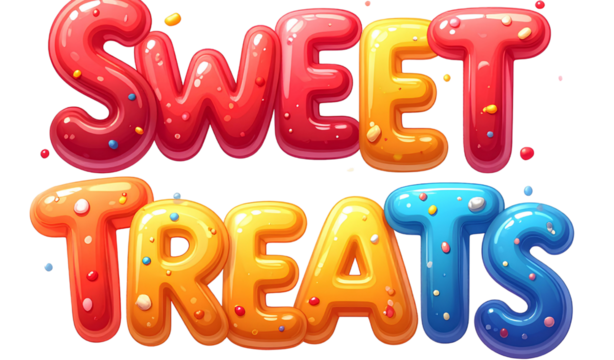 SWEET TREATS- – Cute bubble letters, candy colors, transparent background, PNG 