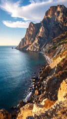 Coastal mountain range view at sunset