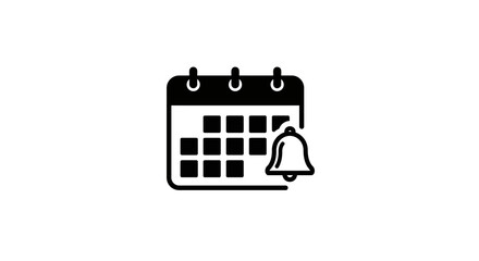 Calendar icon with notification bell symbol in black and white silhouette style