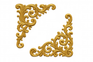 Golden floral ornamental corners creating luxurious decorative frame, highlighting graphic design with transparent elegant styling