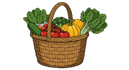 Colorful basket of fresh vegetables on white background