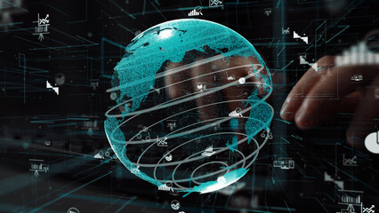 This image showcases a digital globe intertwined with market data and graphs, illustrating the interconnectedness of global business analytics and technology trends. Xenic