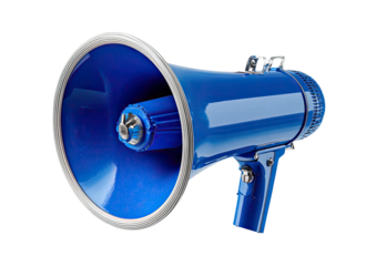 Bright blue megaphone, angled view