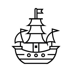 Galleon Ship Outline on White Background