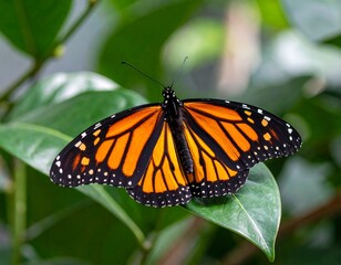 Fototapeta premium Monarch butterfly resting on a leaf