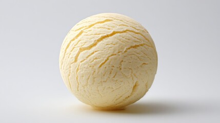 Fototapeta premium A round ball of vanilla ice cream sits prominently against a minimalistic white background, showcasing its creamy texture and inviting appearance
