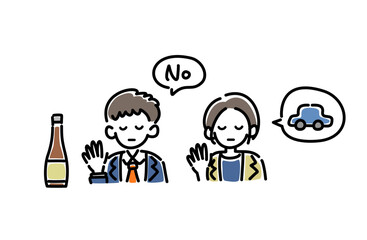 お酒を断る男女のベクターイラスト