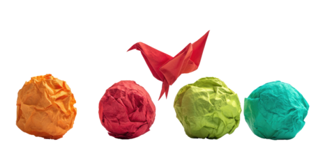 Colorful paper balls with a red origami bird