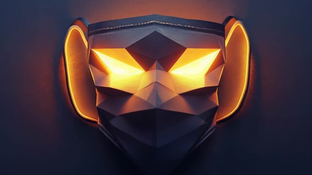Low poly monkey face nft art with glowing eyes and orange beams