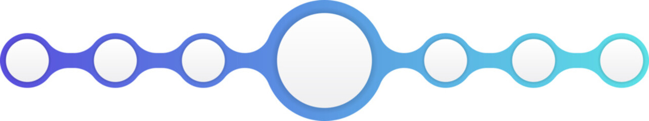 Symmetrical chain layout of evenly spaced gradient circles connected in a straight line.