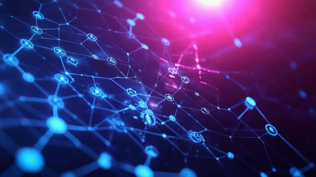 Futuristic cryptocurrency network connecting digital nodes and financial icons