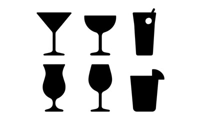 Silhouette cocktail glasses set: martini, tropical, and classic designs