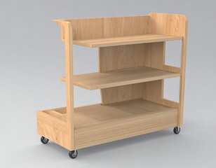 Light-colored wooden utility cart with three shelves