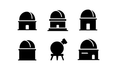 Set of observatory icons: minimalist silhouette design for astronomy enthusiasts