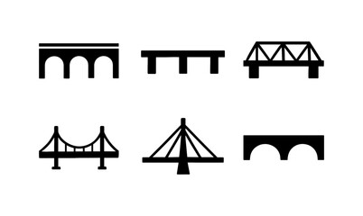 Naklejka premium Variety of bridge silhouettes: arched, suspension, and beam designs