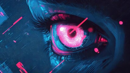 Futuristic eye gazing into digital world with glowing lines and data - Powered by Adobe