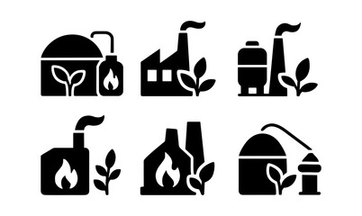 Eco-friendly biomass plant icons for renewable energy projects