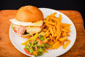 hamburger with french fries