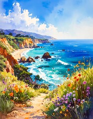 Coastal path with wildflowers