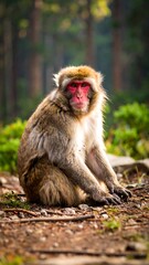Monkey sits in forest