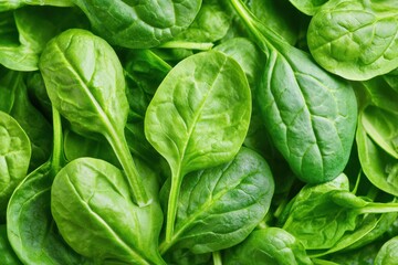 Fresh spinach leaves creating a vibrant green background