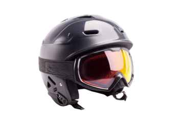 Skiing gear safety helmet and goggles for snowy mountain use
