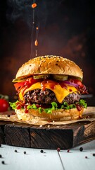 Gourmet burger with dripping sauce