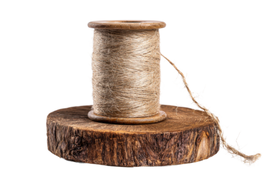 Handmade twine on wooden base crafting supplies studio setting