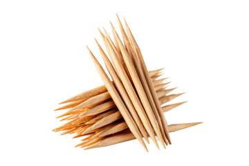 Stack of wooden toothpicks on food close-up still