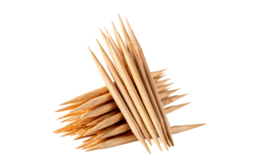 Stack of wooden toothpicks on food close-up still