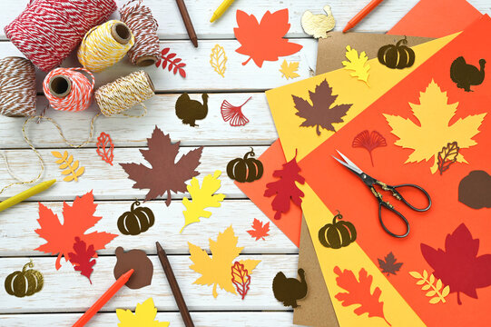 Thanksgiving Craft Background - autumn leaves pumpkin turkey