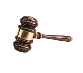 Wooden gavel, gold band, angled view