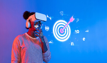 This image illustrates the intersection of technology and marketing strategies, showcasing a person...