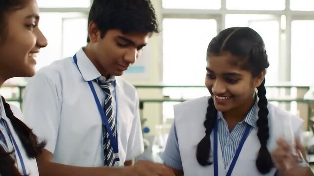 Indian students conducting science experiments in a laboratory, learning and exploring scientific concepts. - Powered by Adobe