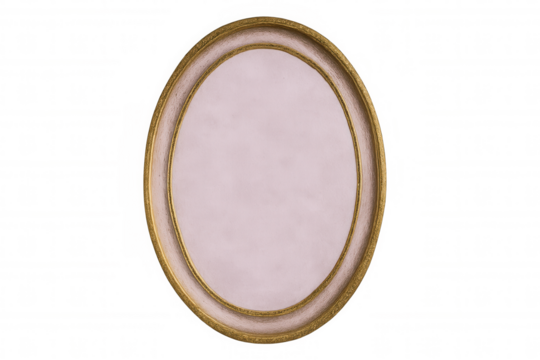 Oval golden frame with pink background on transparent background, perfect for inserting images or text