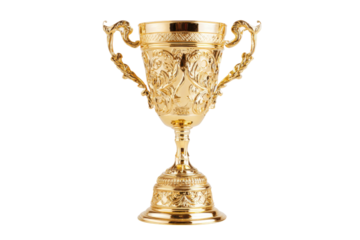 Victory trophy display sports event gold cup indoor setting