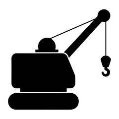 A black and white silhouette of a stylized crawler crane icon on a white isolated background. Vector graphics. EPS.