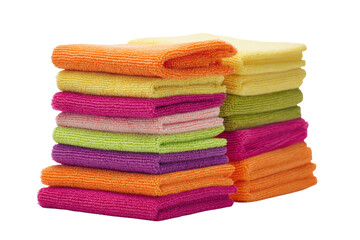 Colorful cleaning cloths stacked for home use bright environment