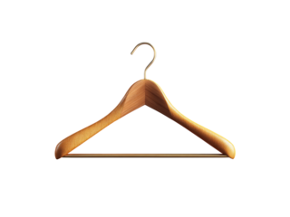 Elegant wooden clothes hanger with gold hook isolated on black background, Isolated On white, Png Transparent