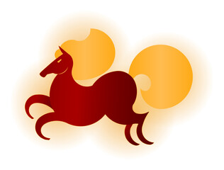 Chinese zodiac sign horse character line art, isolated on transparent. 2026 Lunar New Year hand drawn vector illustration. Traditional holiday celebration design elements, seasonal banner, card