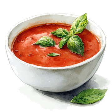 tomato soup bowl with basil leaves clip art preview
