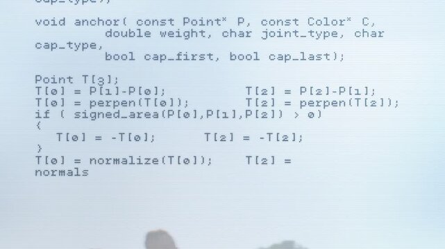 Code scrolling revealing soccer players dribbling and tackling on pitch for soccer ball possession