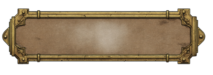 Ornate gold-framed, light brown rectangular plaque