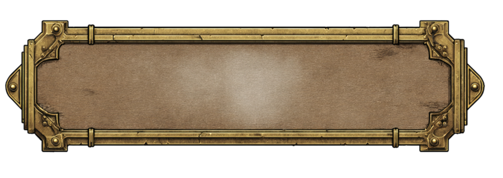 Ornate gold-framed, light brown rectangular plaque