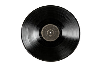 A black vinyl record,  central focus,  rotating slightly, showing grooves