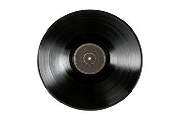 A black vinyl record,  central focus,  rotating slightly, showing grooves