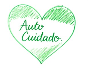 Hand-drawn green heart with Spanish text