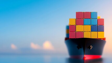 Massive cargo ship loaded with colorful shipping containers at sea