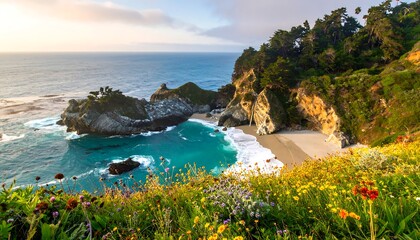 Coastal scenery with wildflowers