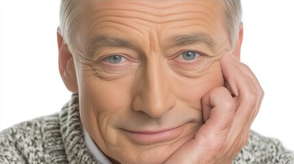 Elderly Man Resting His Face on His Hand With a Thoughtful Expression in a Bright Setting